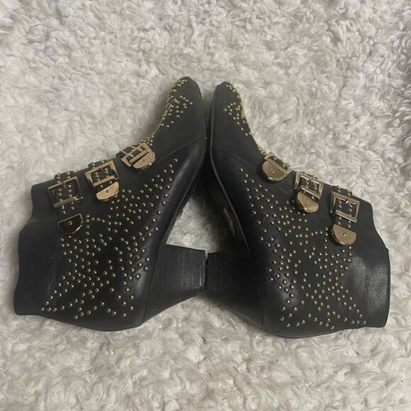 Jeffrey Campbell Starburst leather Black Studded Ankle Boots with Buckles SZ8.5 - Picture 7 of 13